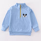 BLUE CHARACTER EMBROIDERY BOY ZIPPER PULLOVER