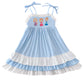 BLUE PRINCESS EMBROIDERY RUFFLE DRESS