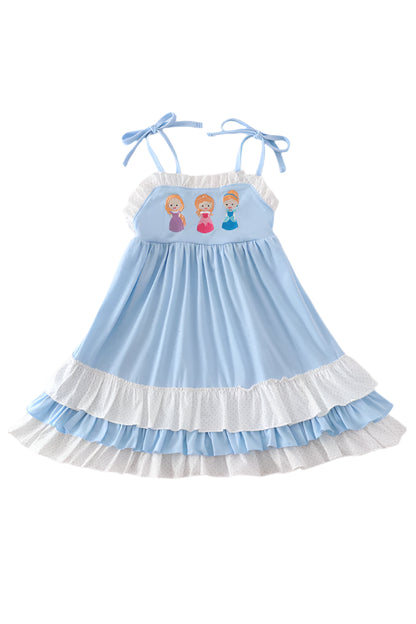 BLUE PRINCESS EMBROIDERY RUFFLE DRESS