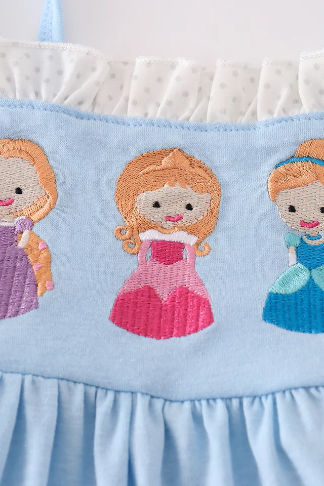 BLUE PRINCESS EMBROIDERY RUFFLE DRESS