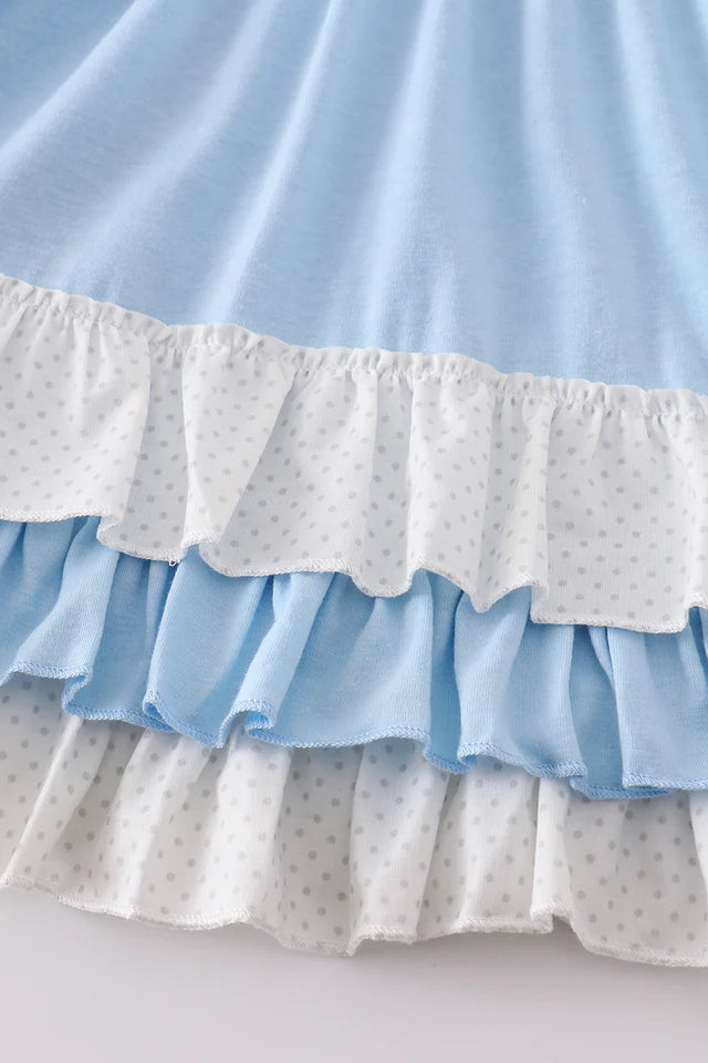 BLUE PRINCESS EMBROIDERY RUFFLE DRESS