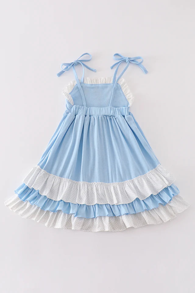 BLUE PRINCESS EMBROIDERY RUFFLE DRESS