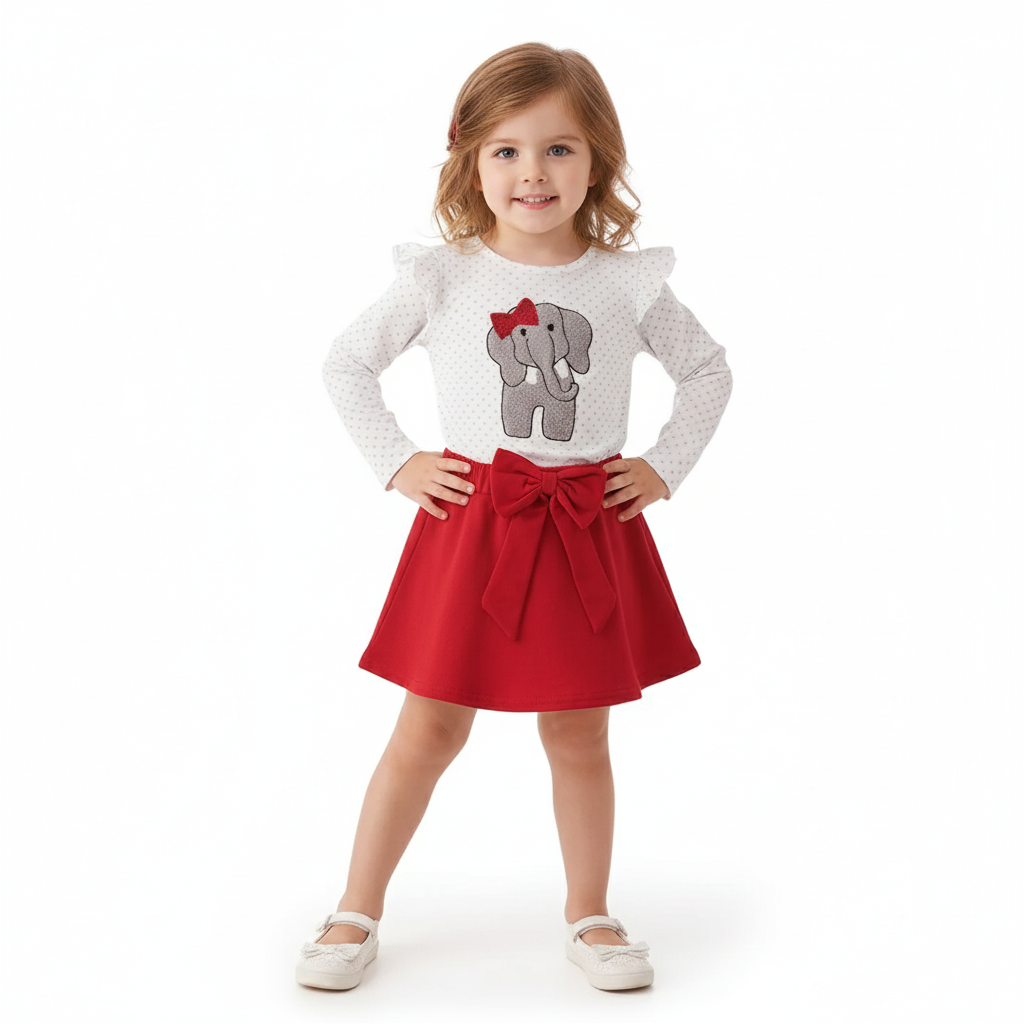 ALABAMA POLKA DOT ELEPHANT FRENCH KNOT BOW SKORT SET