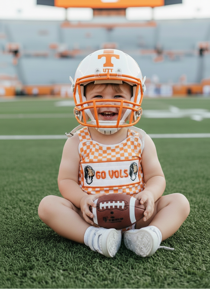 ORANGE TENNESSEE GO VOLS EMBROIDERY SMOCKED CHECKERED BUBBLE