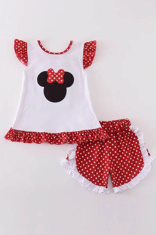 RED CHARACTER APPLIQUE GIRL SET