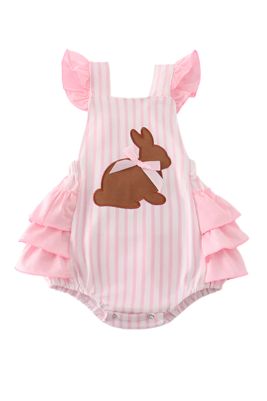 PINK EASTER BUNNY APPLIQUE STRIPE GIRL BUBBLE
