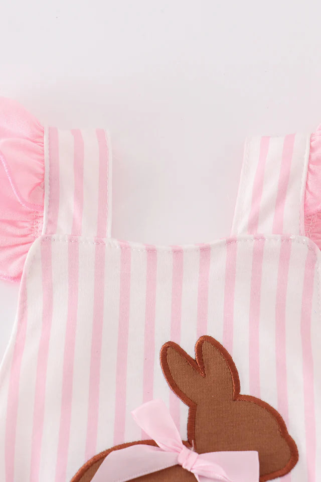 PINK EASTER BUNNY APPLIQUE STRIPE GIRL BUBBLE