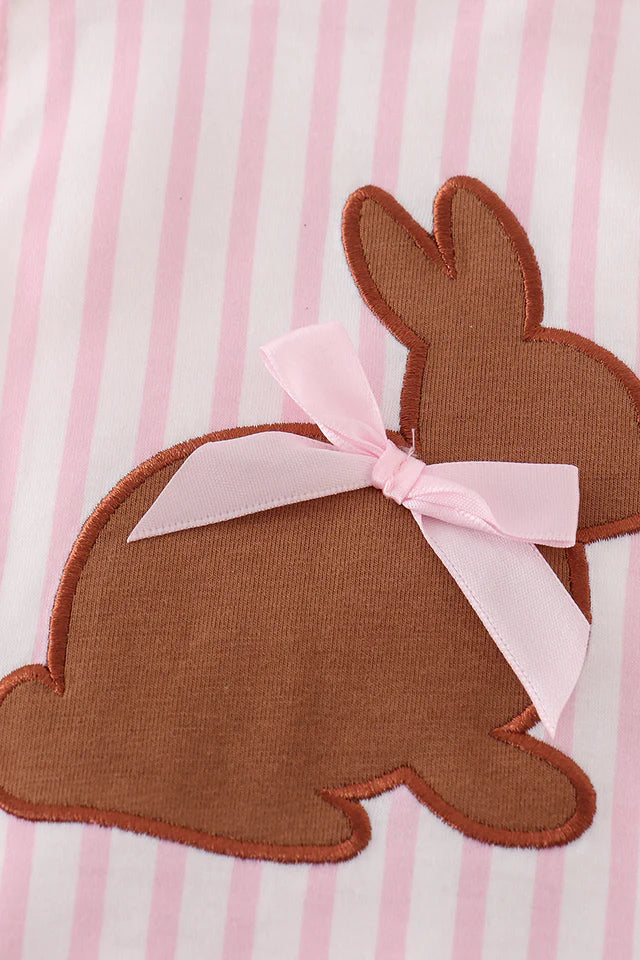 PINK EASTER BUNNY APPLIQUE STRIPE GIRL BUBBLE