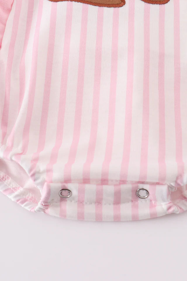 PINK EASTER BUNNY APPLIQUE STRIPE GIRL BUBBLE