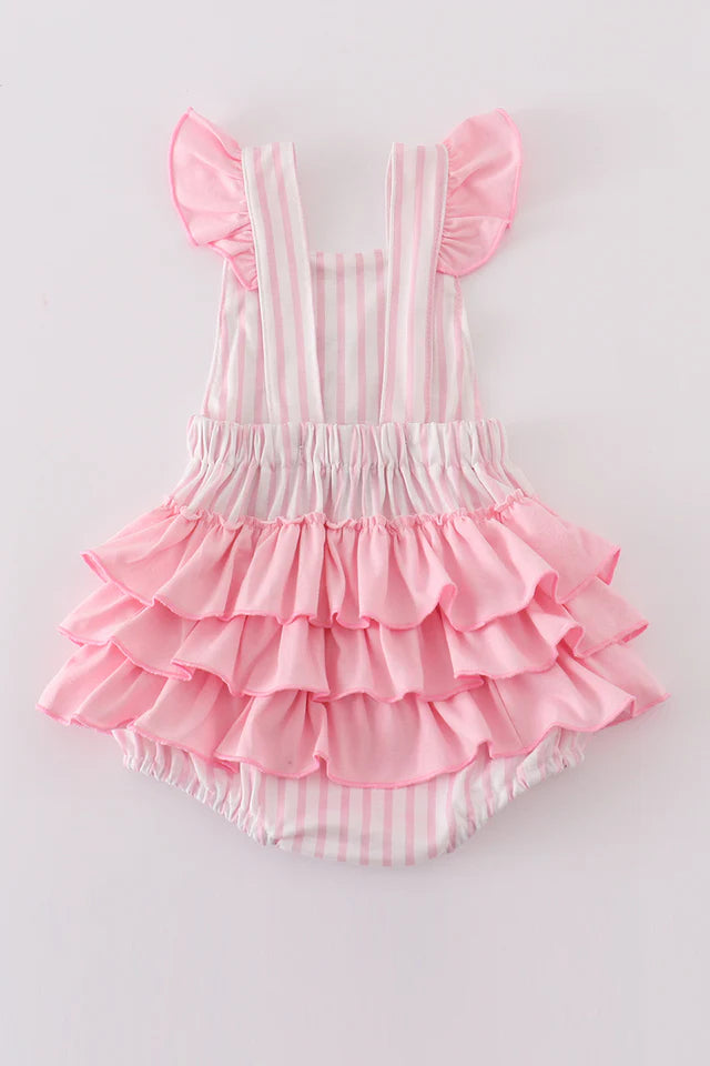 PINK EASTER BUNNY APPLIQUE STRIPE GIRL BUBBLE
