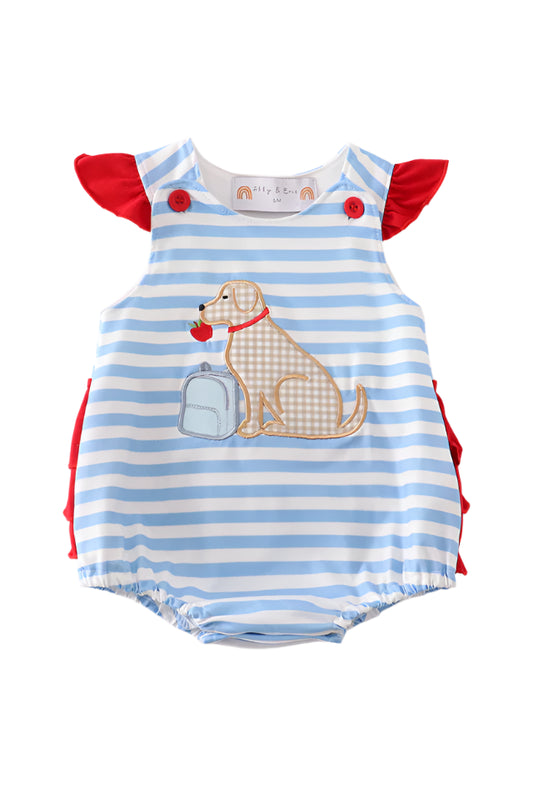 BLUE STRIPE DOG APPLIQUE BUBBLE