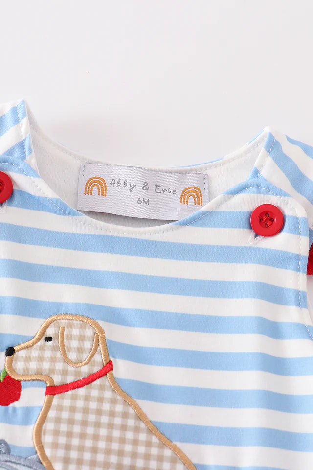 BLUE STRIPE DOG APPLIQUE BUBBLE