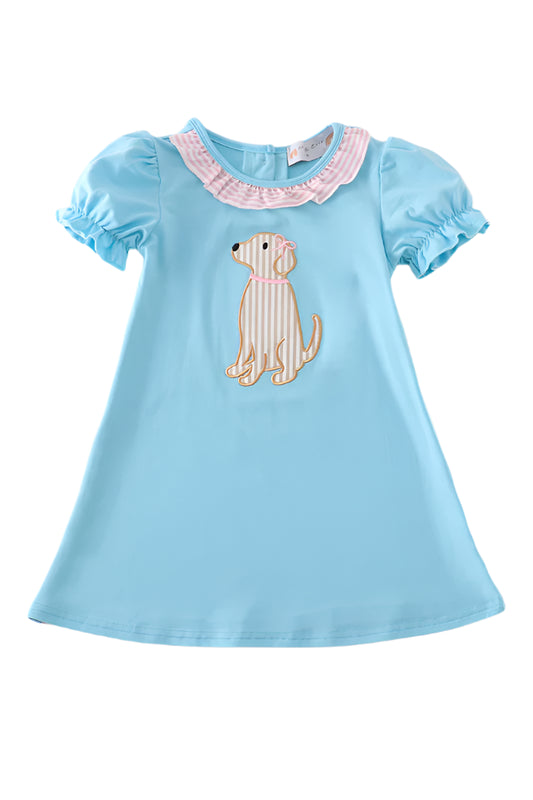 BLUE PUPPY APPLIQUE DRESS