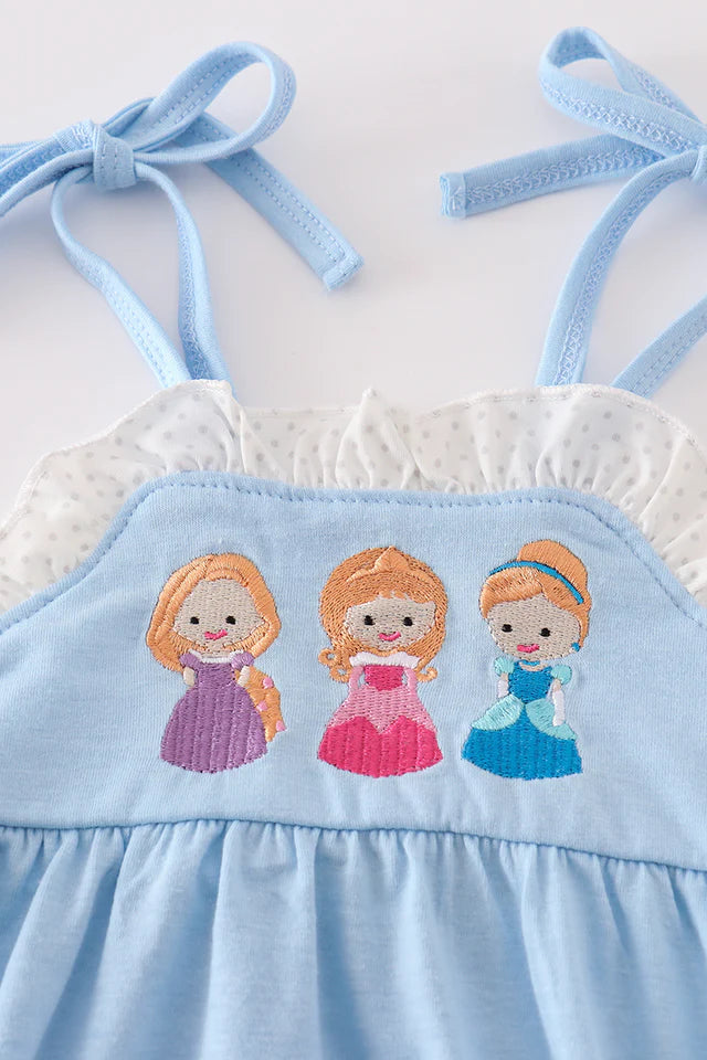 BLUE PRINCESS EMBROIDERY RUFFLE GIRL BUBBLE