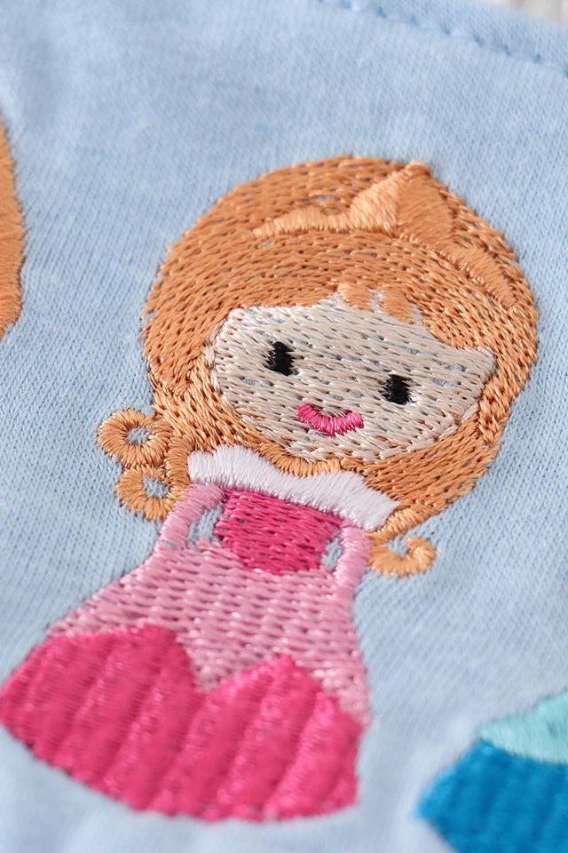BLUE PRINCESS EMBROIDERY RUFFLE GIRL BUBBLE