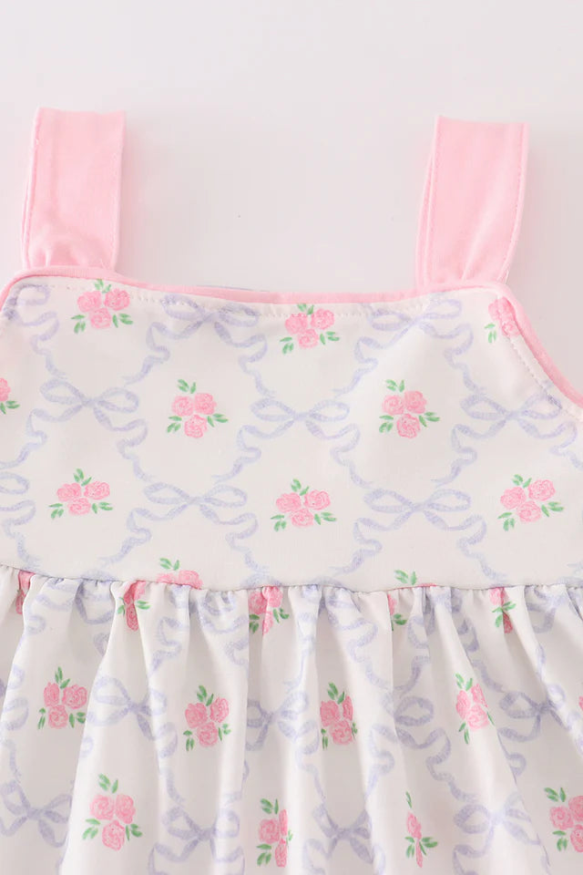 PINK BOW FLORAL PRINT GIRL DRESS