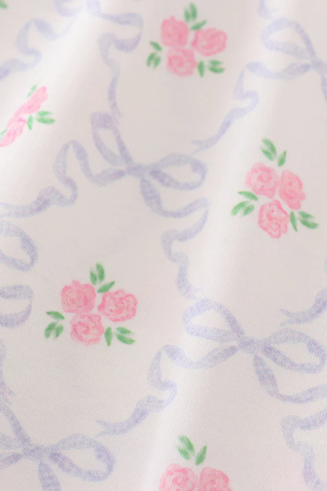 PINK BOW FLORAL PRINT GIRL DRESS