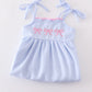 BLUE SEERSUCKER BOW EMBROIDERY DRESS