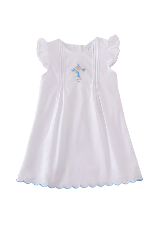 PREMIUM CROSS EMBROIDERY FLUTTER DRESS