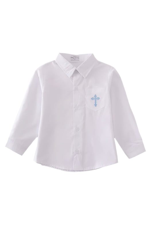 PREMIUM CROSS EMBROIDERY BUTTON DOWN LONG SLEEVE SHIR