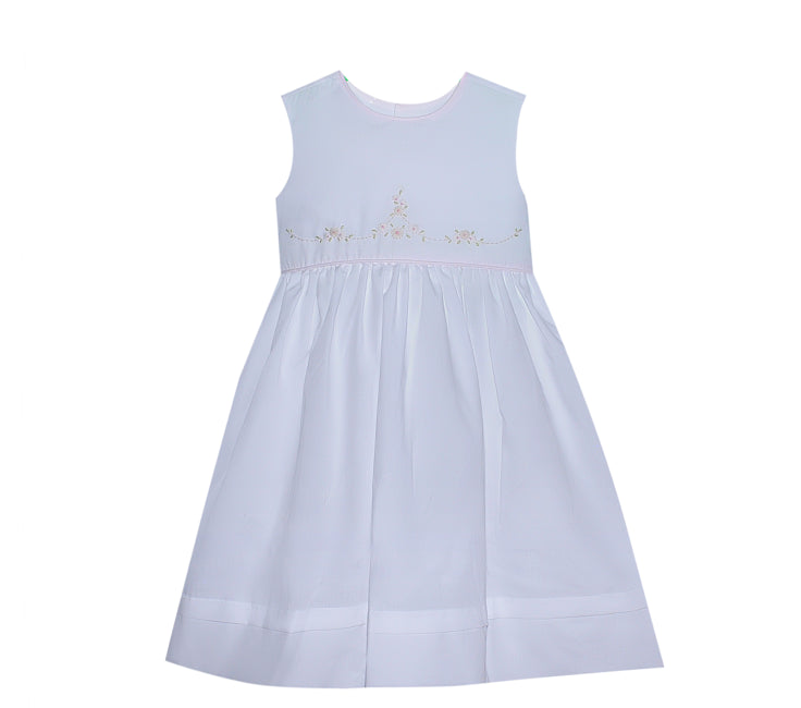 Eloise embroidered dress with pink accent bow back