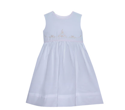 Eloise embroidered dress with pink accent bow back