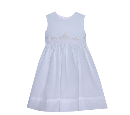 Eloise embroidered dress with pink accent bow back
