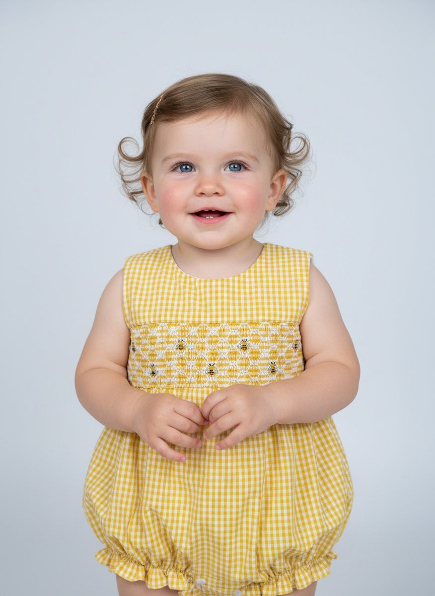 Honey Bee Handsmocked bubble fabric close-up