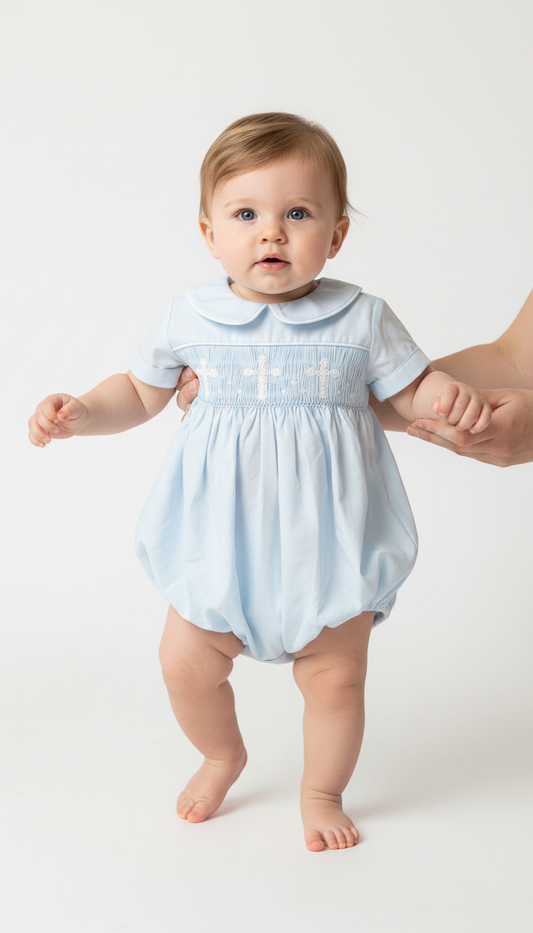 Blue handsmocked  Bubble - Cross