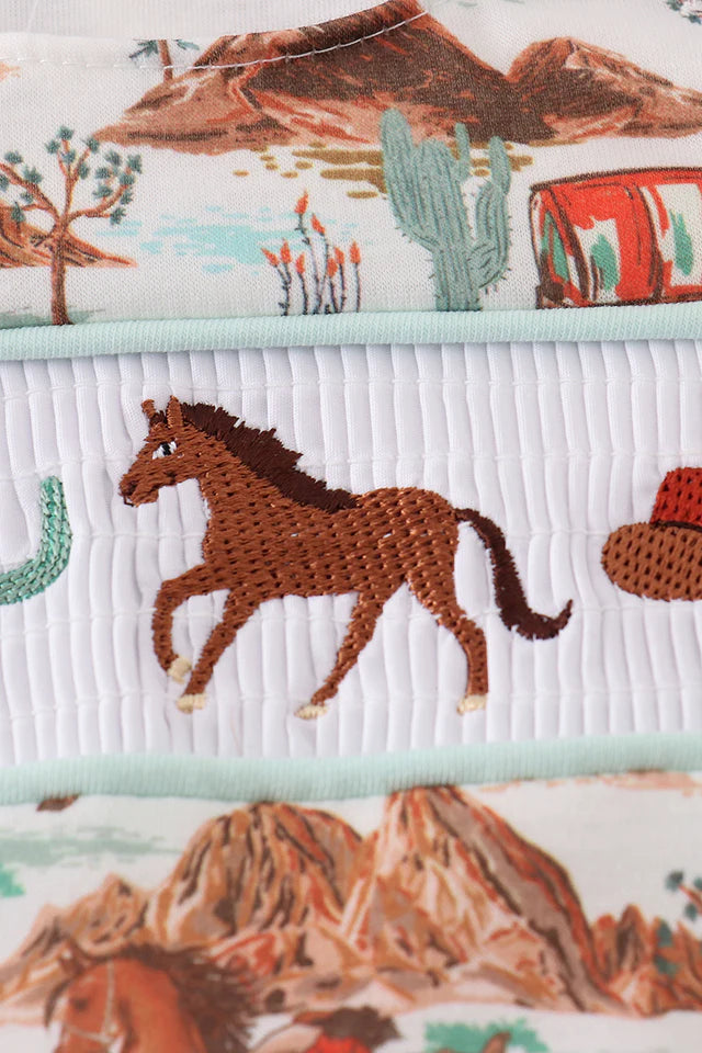 WESTERN COWBOY EMBROIDERY SMOCKED BUBBLE