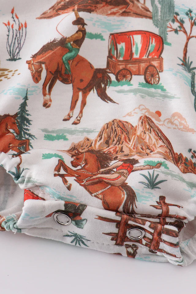 WESTERN COWBOY EMBROIDERY SMOCKED BUBBLE