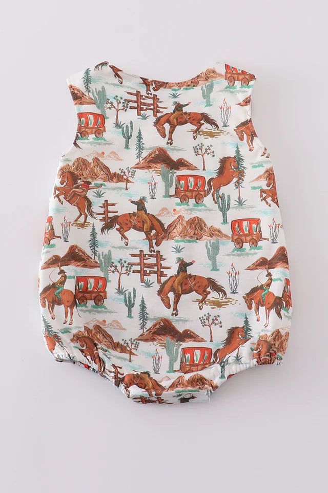 WESTERN COWBOY EMBROIDERY SMOCKED BUBBLE