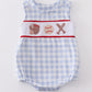 BLUE PLAID BASEBALL EMBROIDERY BOY BUBBLE