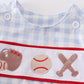 BLUE PLAID BASEBALL EMBROIDERY BOY BUBBLE