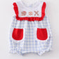 BLUE PLAID BASEBALL EMBROIDERY GIRL BUBBLE