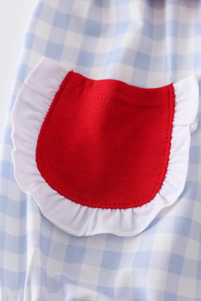 BLUE PLAID BASEBALL EMBROIDERY GIRL BUBBLE