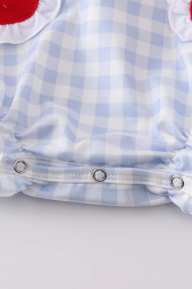 BLUE PLAID BASEBALL EMBROIDERY GIRL BUBBLE