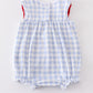 BLUE PLAID BASEBALL EMBROIDERY GIRL BUBBLE