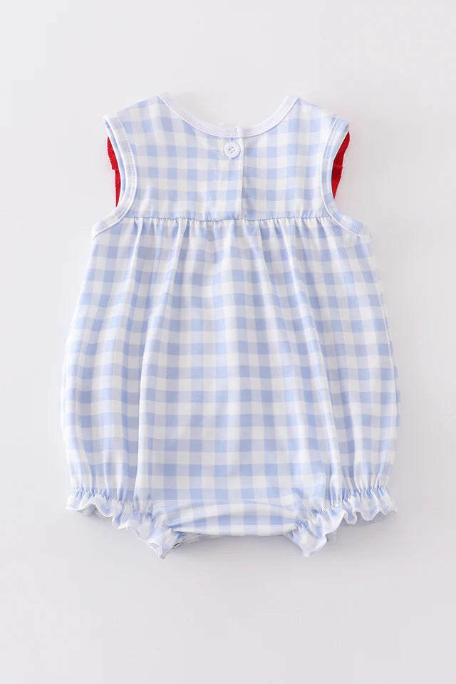 BLUE PLAID BASEBALL EMBROIDERY GIRL BUBBLE