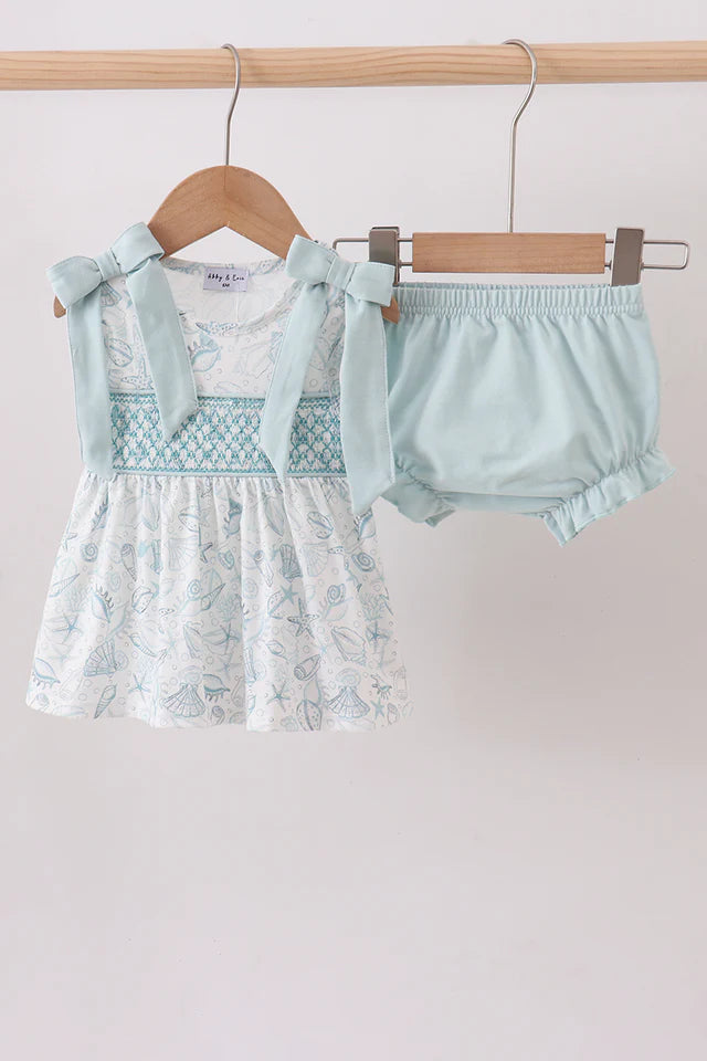 SEA SHELL SMOCKED BLOOMER SET-beach