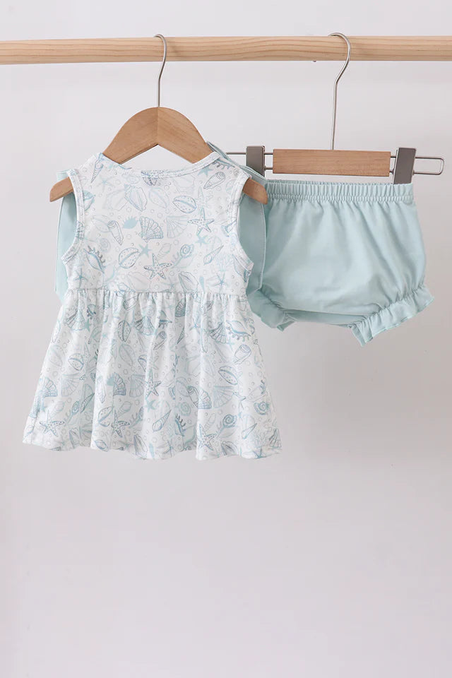 SEA SHELL SMOCKED BLOOMER SET-beach