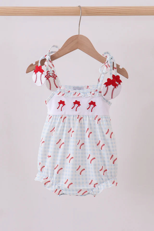 BASEBALL APPLIQUE RUFFLE GINGHAM BUBBLE