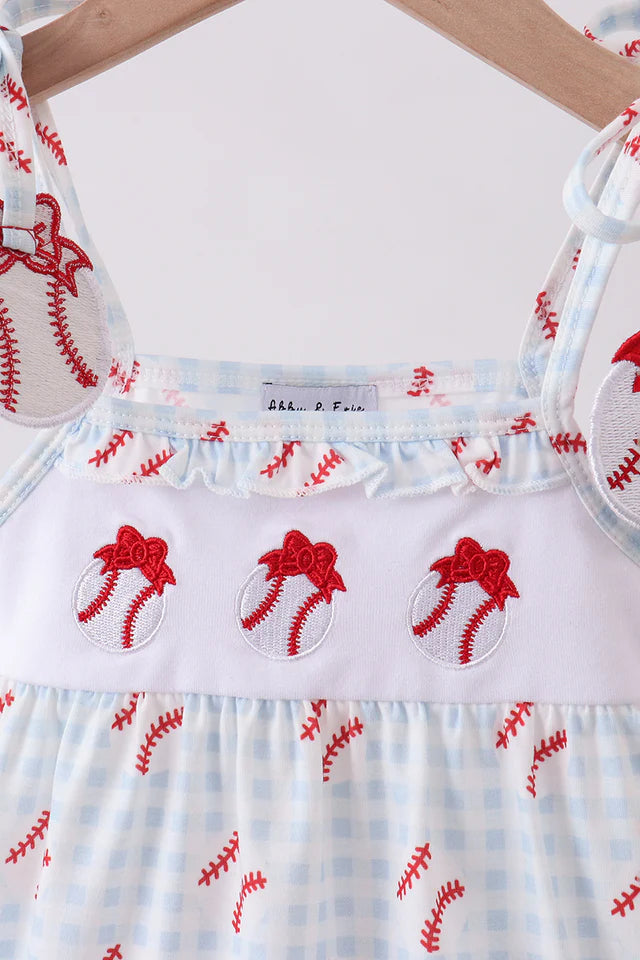 BASEBALL APPLIQUE RUFFLE GINGHAM BUBBLE