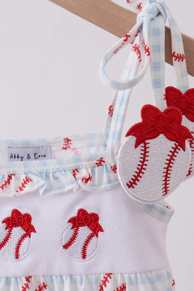 BASEBALL APPLIQUE RUFFLE GINGHAM BUBBLE