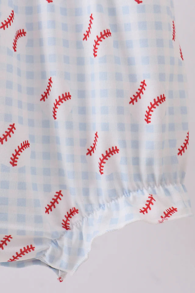 BASEBALL APPLIQUE RUFFLE GINGHAM BUBBLE