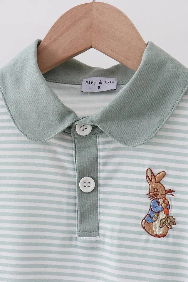 SAGE BUNNY EMBROIDERY STRIPE SHIRT