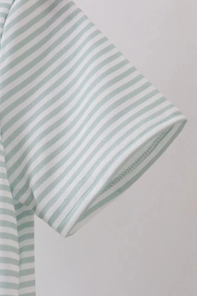 SAGE BUNNY EMBROIDERY STRIPE SHIRT