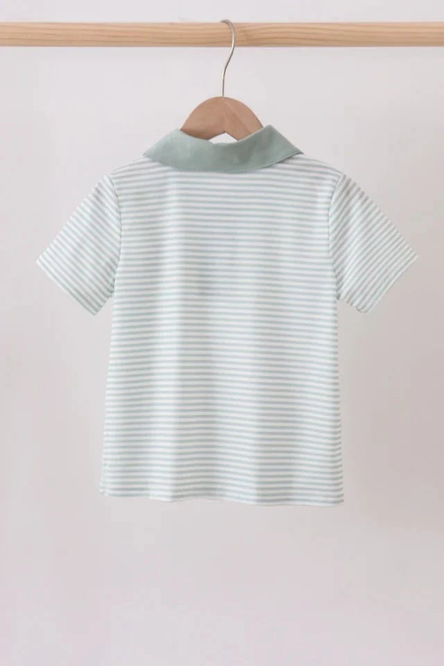 SAGE BUNNY EMBROIDERY STRIPE SHIRT