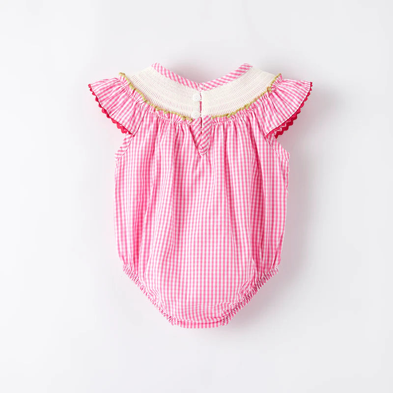 ALLIGATOR PINK GINGHAM Smocked Bubble