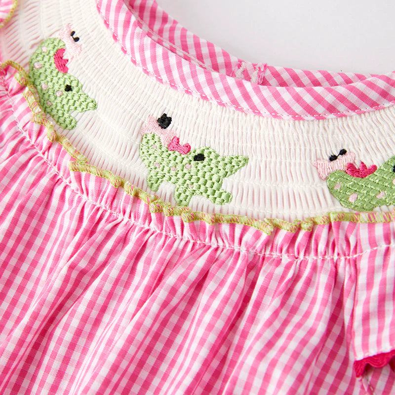 ALLIGATOR PINK GINGHAM Smocked Bubble